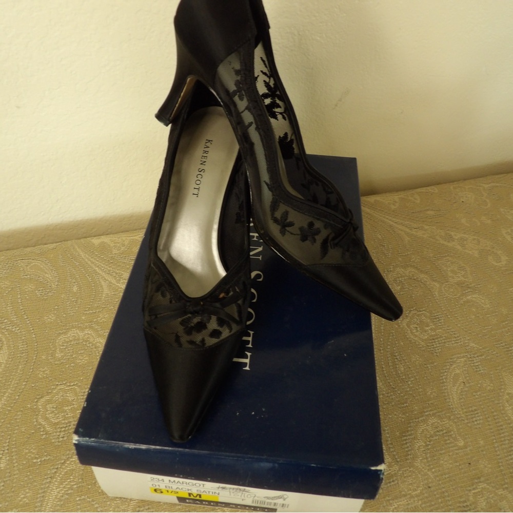 Karen Scott Black Women’s Satin Sheer Mesh Heels